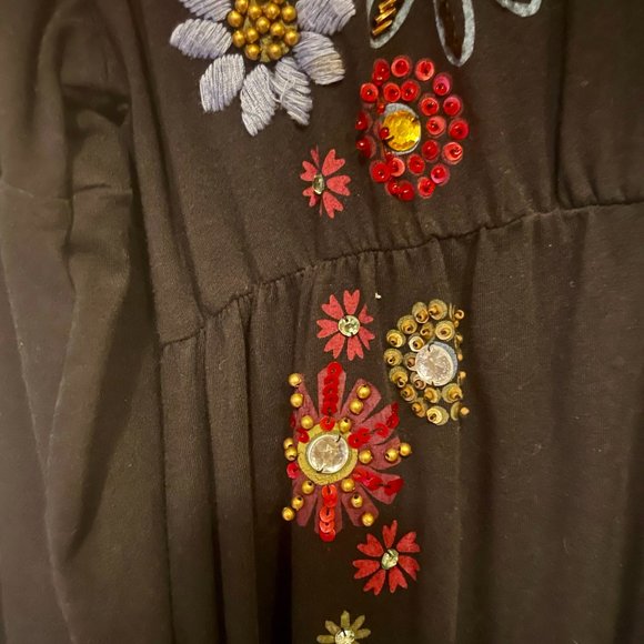 DOUBLE D RANCH Black Red Blue EMBROIDERED FLOWERS SEQUINS BEADS Knit DRESS XS! - Picture 4 of 9